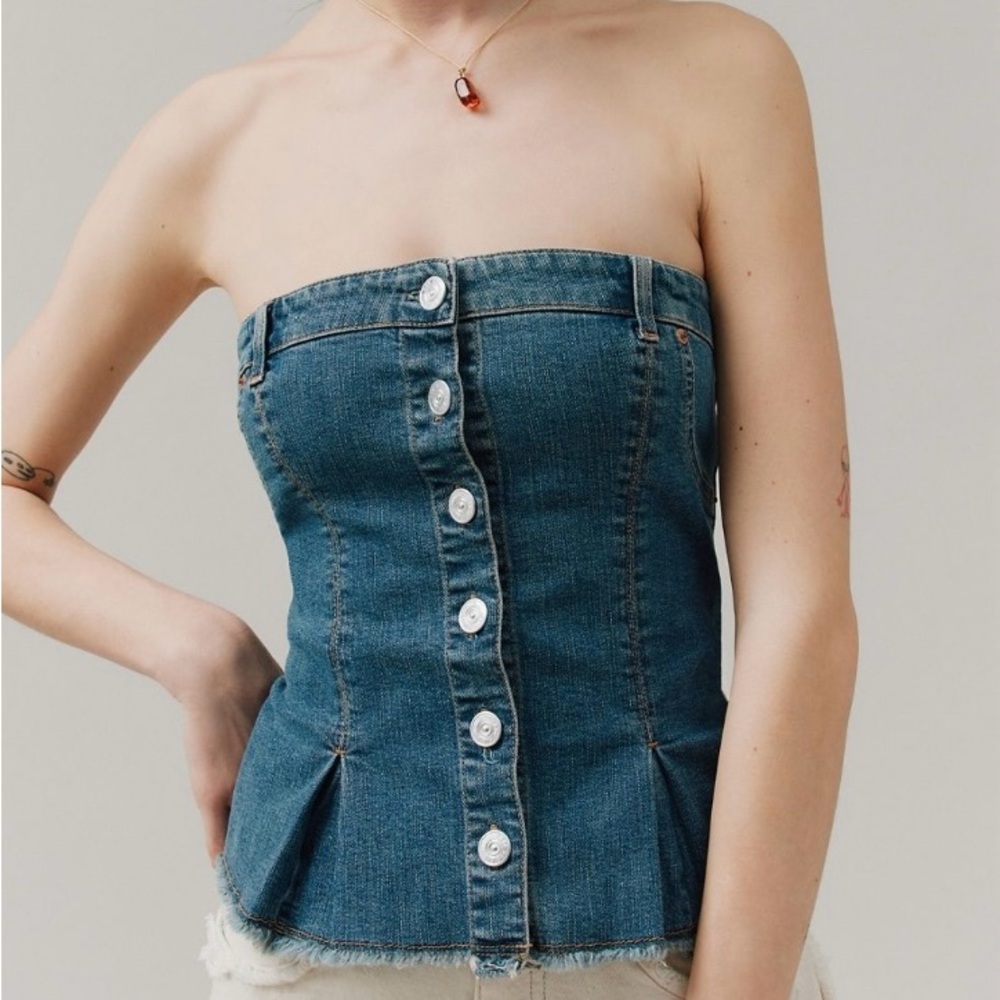 BDG Blue Denim Strapless Top